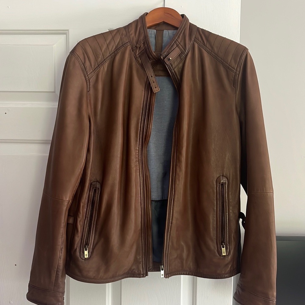 Brown genuine leather jacket. like new